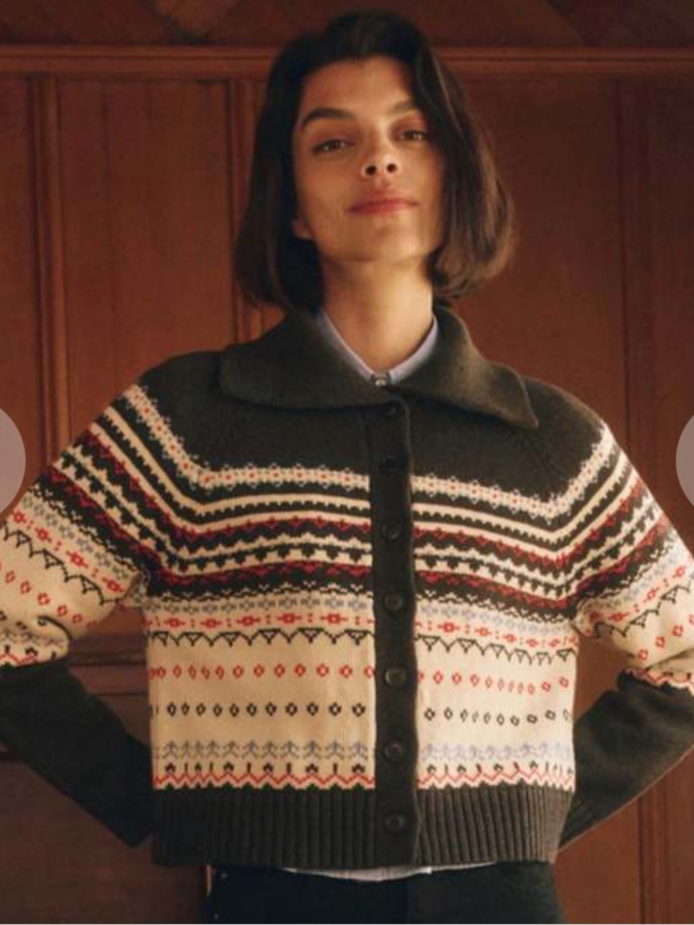 THE GREAT. The Scholar Cardigan in Shadow Fair Isle